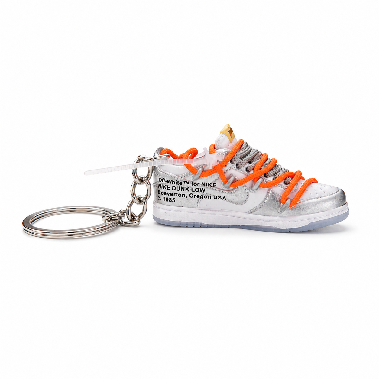Mini sneaker Off-White x Nike Dunk Low Silver lateral con texto